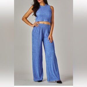 Love Poem Crinkle Set Blue Sleeveless Tank Top and Pants Periwinkle